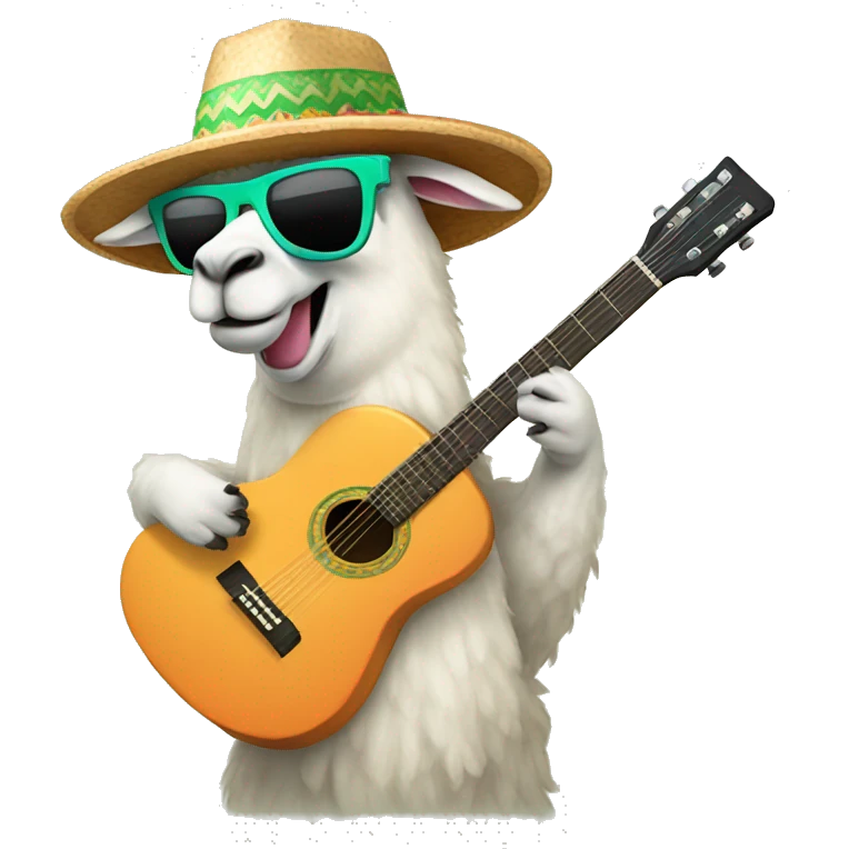llama with sunglasses and  melon hat playing guitar emoji