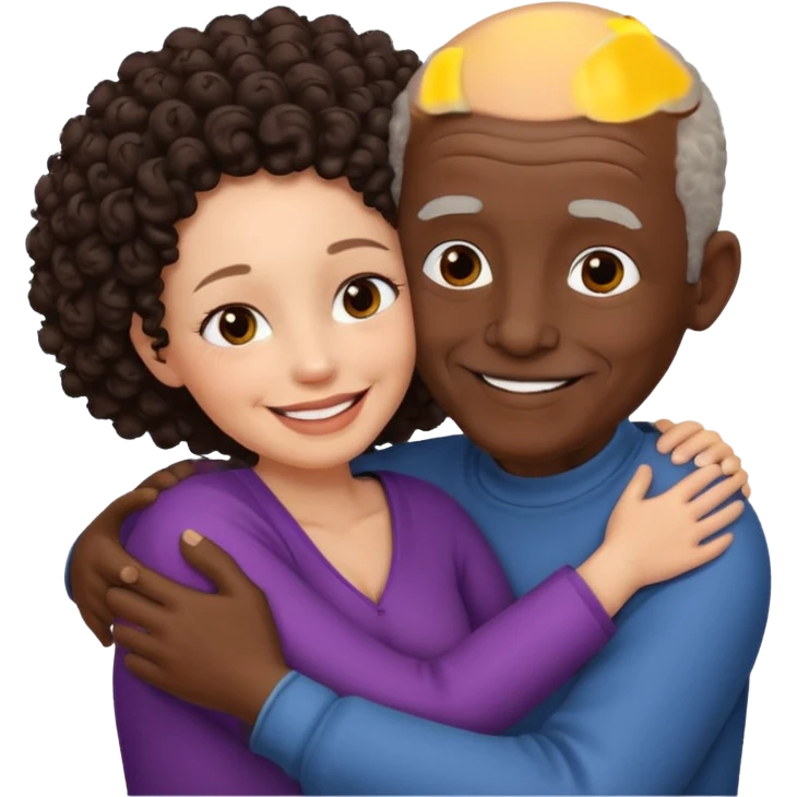  White no hiar Old man hugging dack skin curly hair woman emoji