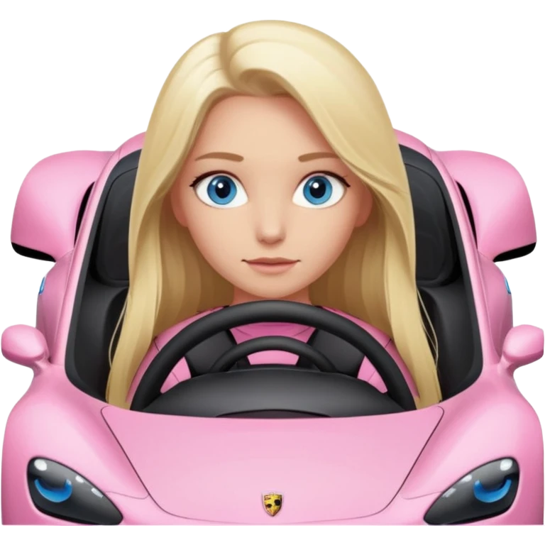 pink Porsche taycan with blonde girl, long hair, blue eyes, sitting in the car, front view point of view, no sunglasses emoji