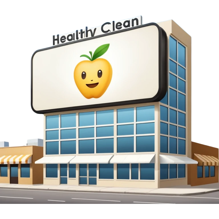 make a billboard on top of a healthy restaurant building written on it "healthy"  emoji