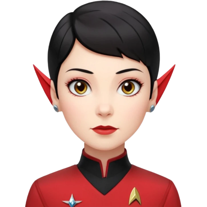 female Vulcan with short black hair in Starfleet red uniform (Star Trek) no green face emoji