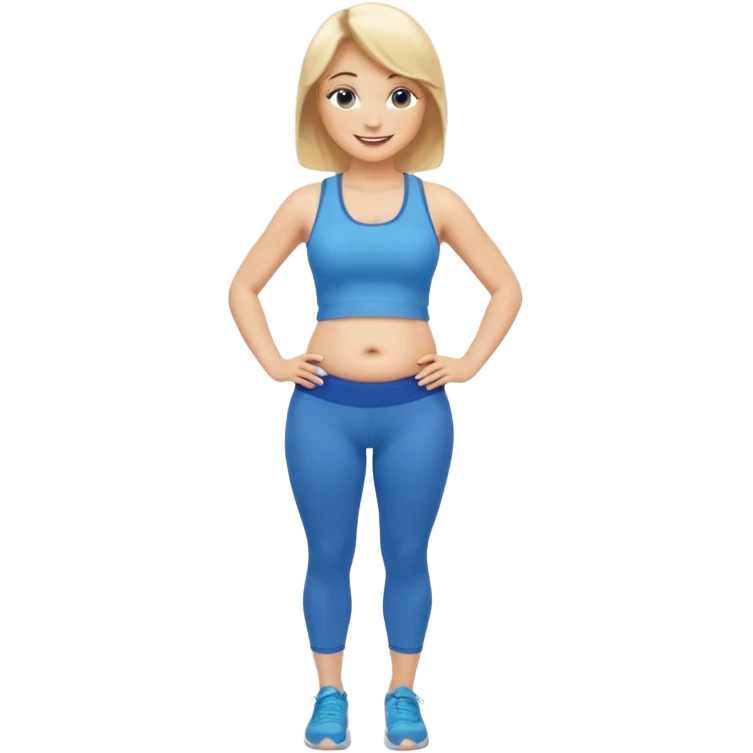 Woman blonde hair tank top blue leggings rounder belly holding a pump  emoji