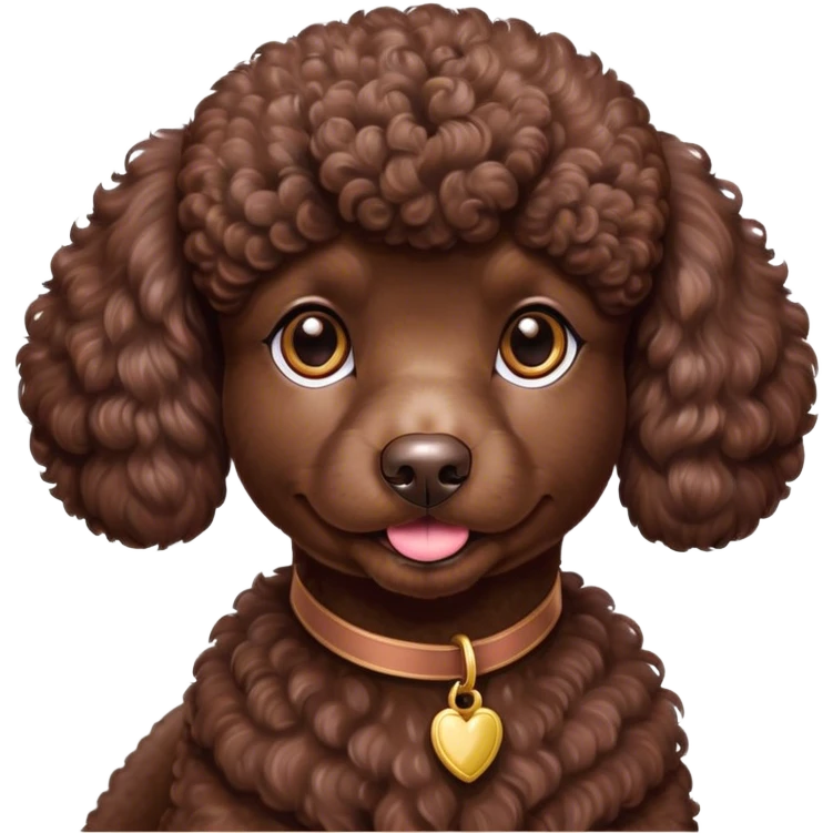 Cinematic Noble Chocolate Poodle Portrait Emoji, Poised and regal, with a refined, elegant build and a meticulously groomed, curly chocolate Fur, deep-set soulful brown eyes, Simplified yet sharp and sophisticated features, highly detailed, glowing with a soft, dignified glow, high shine, intelligent and graceful, stylized with an air of sophistication, focused and attentive, soft glowing outline, capturing the essence of a watchful and confident companion, so majestic it feels as though it could prance out of the screen with effortless authority! emoji