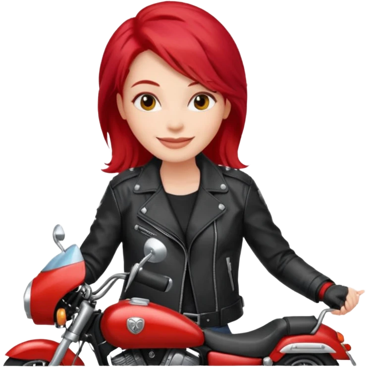 confident woman with bright red hair and a red motorcycle jacket emoji