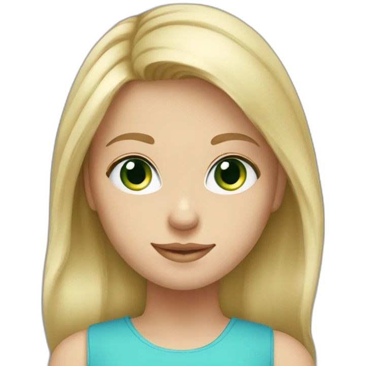 cute blonde green eyes caucasian daughter blue top emoji