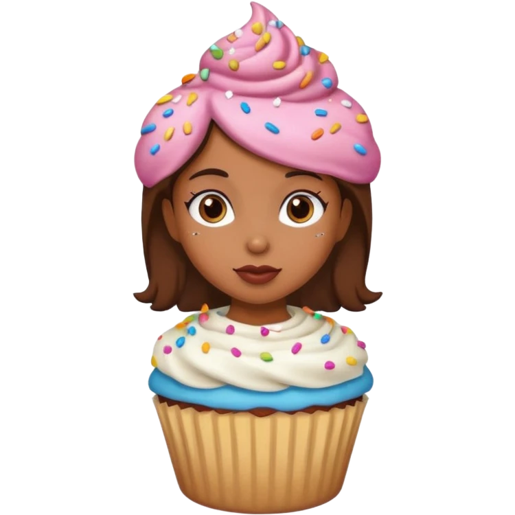 Brown girl with cupcake head emoji