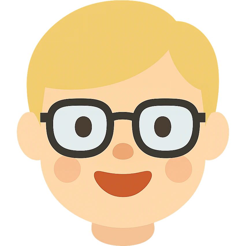 blonde boy with square glasses, cheerful expression icon emoji
