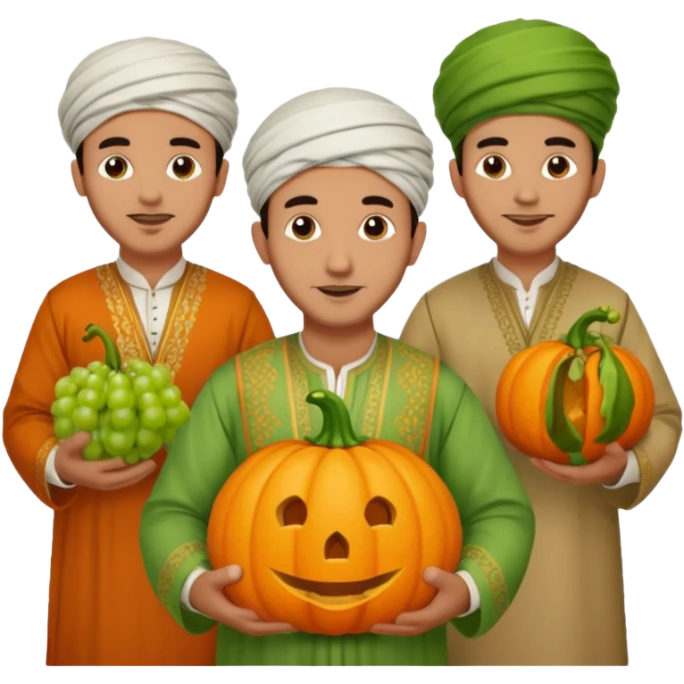 Moroccan men with pumpkin and grapes emoji