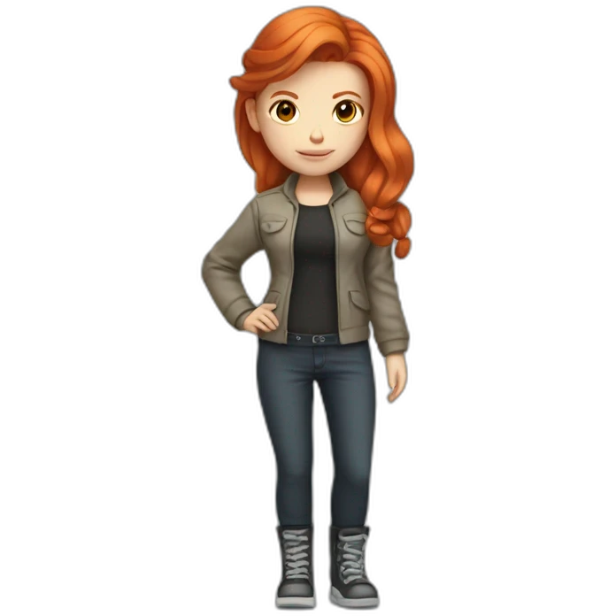 only the bust, red-haired ginger girl, in an tech style outfit emoji