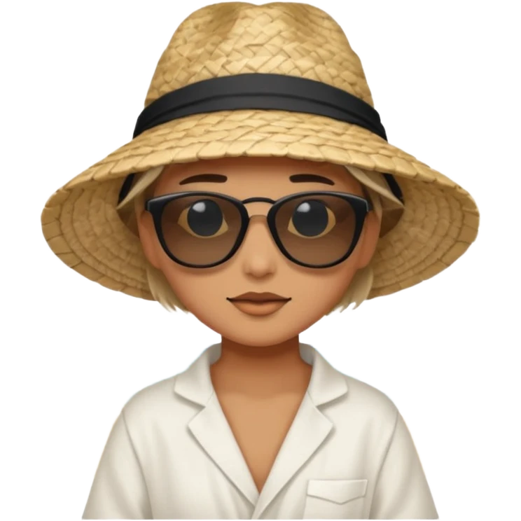 beach clothes folded, beach hat and glasses emoji