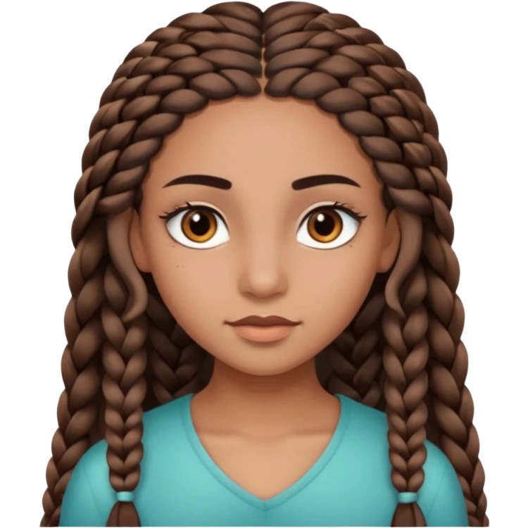 girl with thin braids long hair and brown eyes, brown skin, eyelashes, siren eyes emoji
