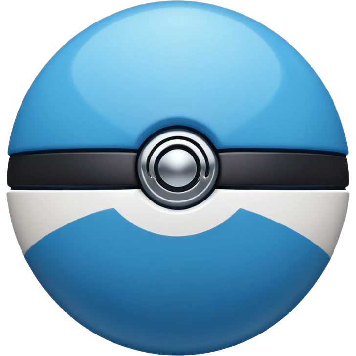 blue pokeball emoji, top half is a more saturated blue, bottom half is white, black stripe, with a white sheen, with a glossy finish emoji