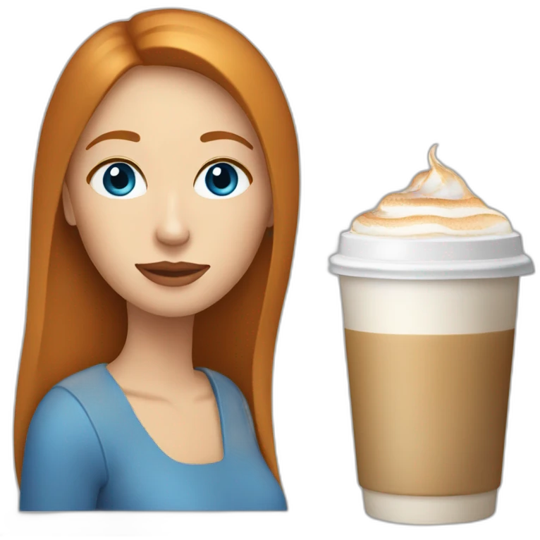 Ginger straight hair and blue eyes woman drinking a latte emoji