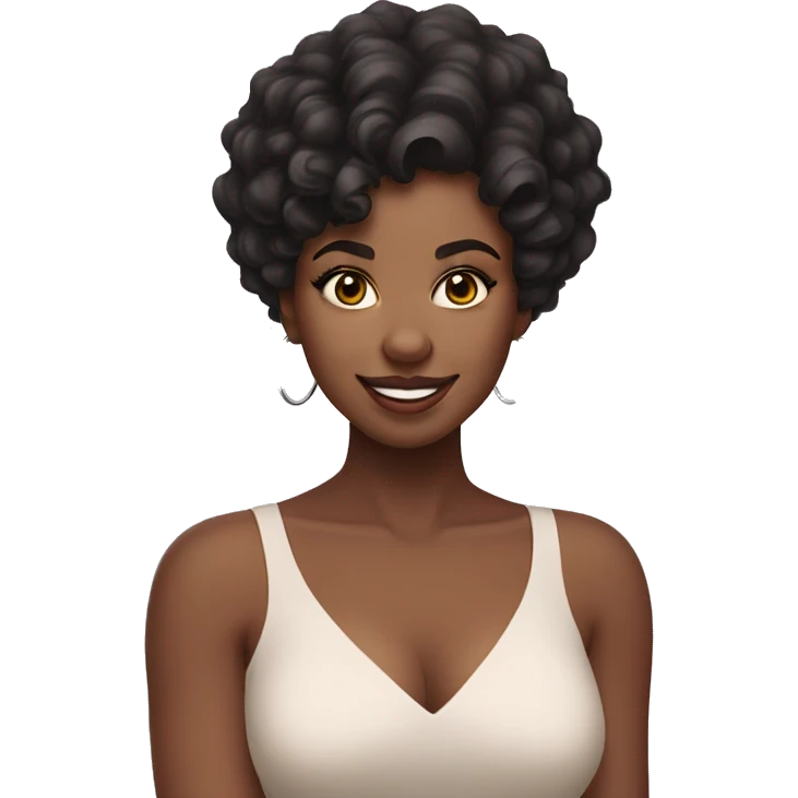 Black woman with short curly hair, dimples, coquette hair Bow, wearing a criss cross top  emoji