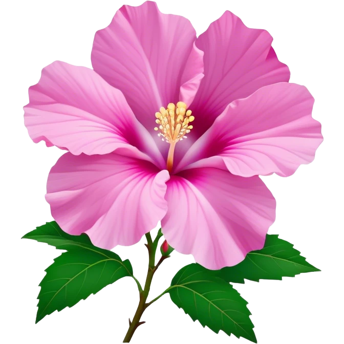Cinematic Realistic image of a Mugunghwa flower (Rose of Sharon), rendered with delicate petal textures and vibrant pink hues, set against a minimalist background with gentle, diffused lighting that highlights its national significance emoji