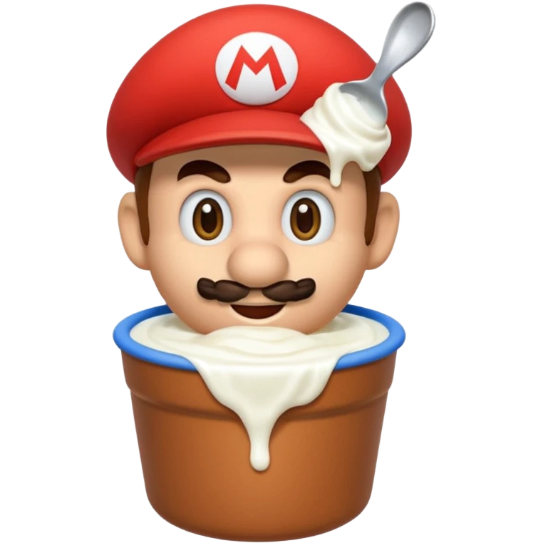 genera un'emoji di super mario arrabbiato con un vasetto di yogurt emoji