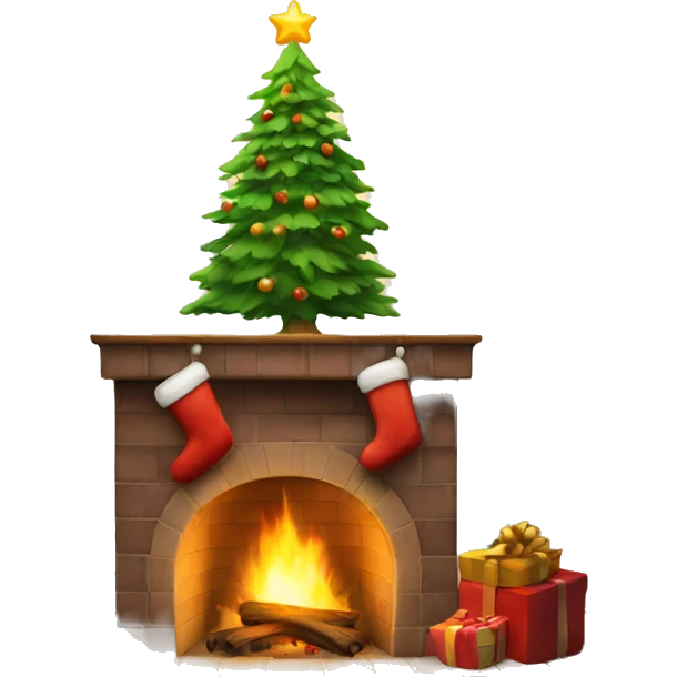 Christmas tree by a fire place emoji
