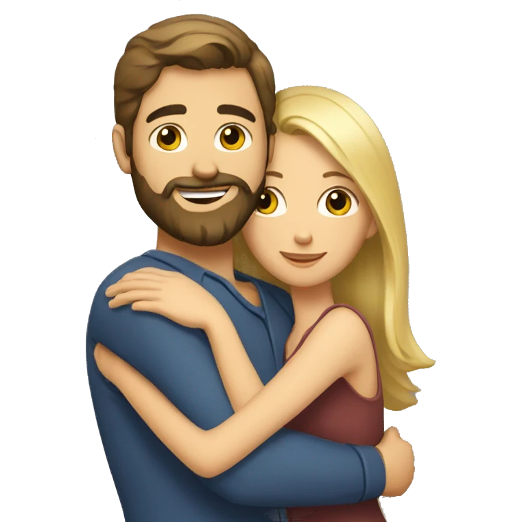 brunette with beard hugging blond emoji