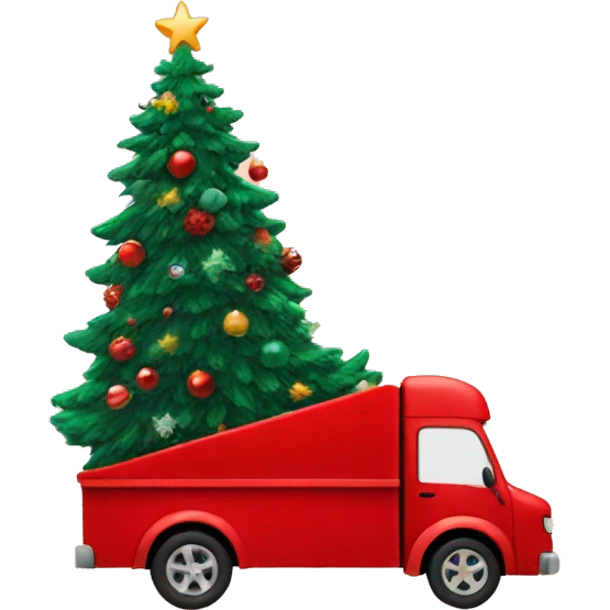red truck halling a xmas tree emoji