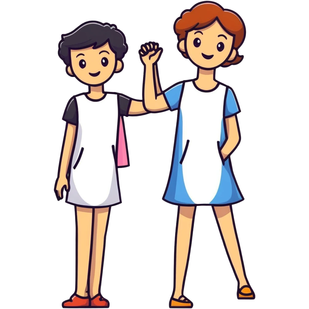 two women friends side by side, friendly, cheerful emoji