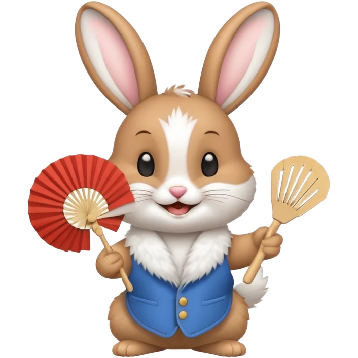 A rabbit hold a folding fan playfully emoji