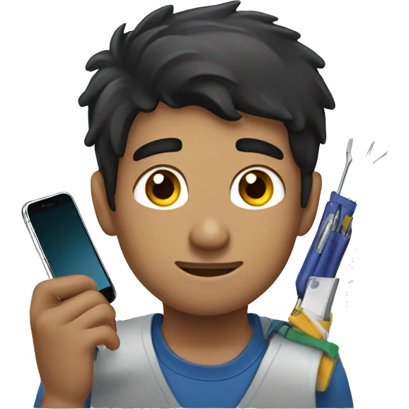 a young guy master with dark hair repairing iPhones emoji