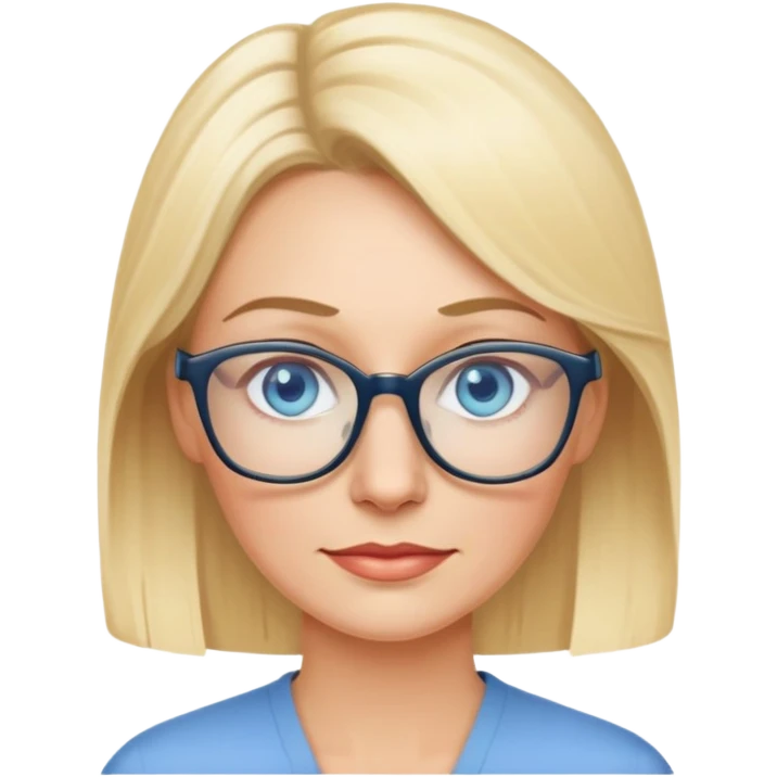 blonde 40 year old woman with blue eyes and glasses emoji