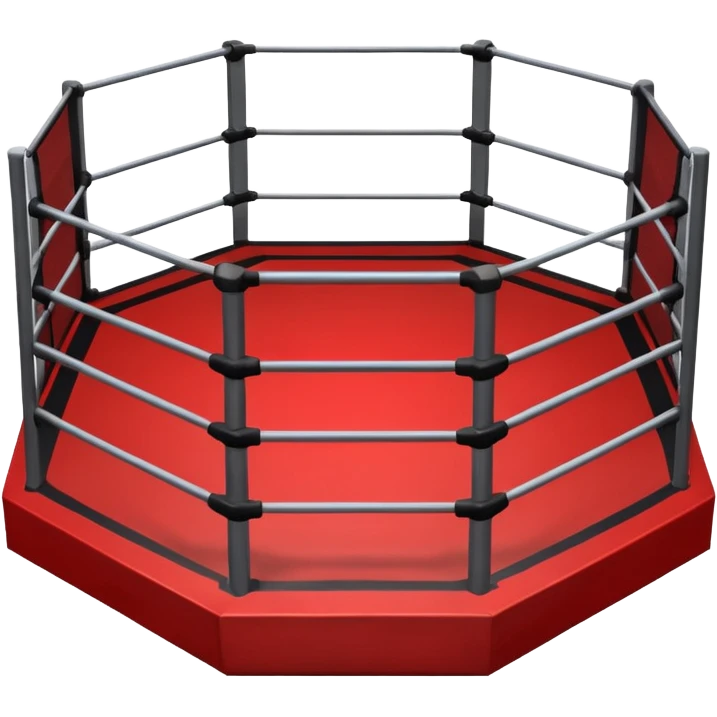 MMA cage arena object icon, octagon fighting cage with metal fence walls, padded corner posts, professional combat arena, 3D cartoon style, mobile game icon style, centered, clean background, no people, no text, no watermark
 emoji