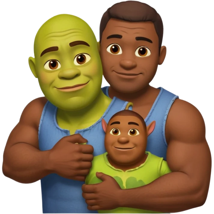 a black muscular man hugging Shrek, emoji style emoji
