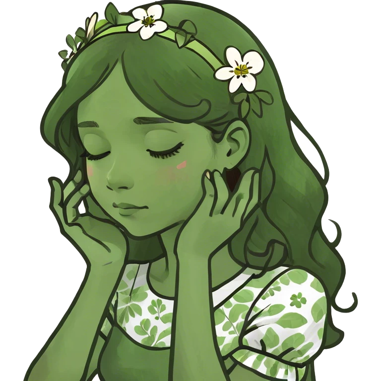 girl with wavy brown hair putting hands on neck emoji