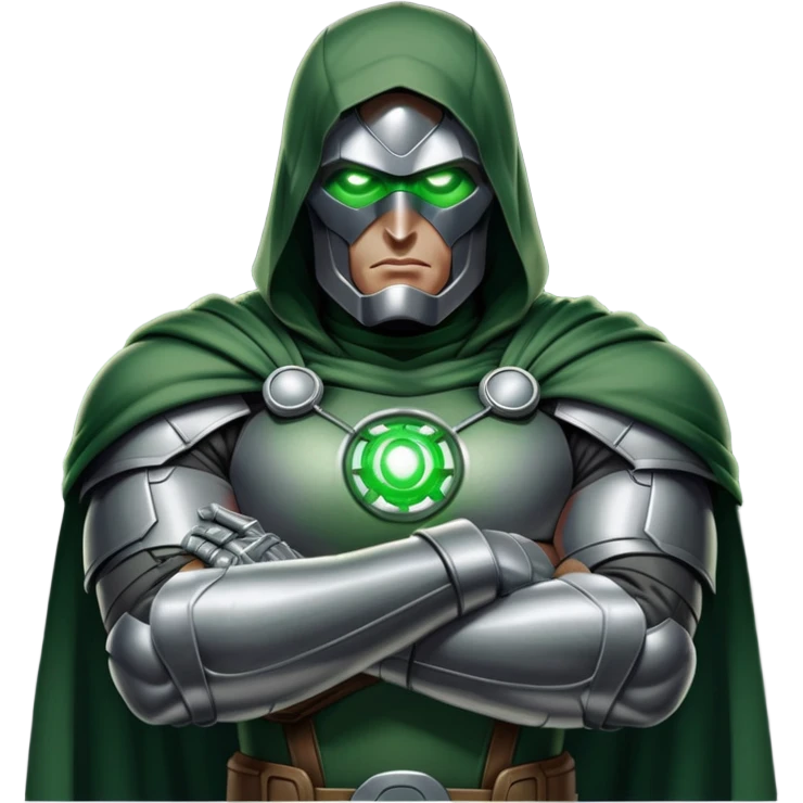 Doctor Doom with arms crossed and green glowing eyes emoji
