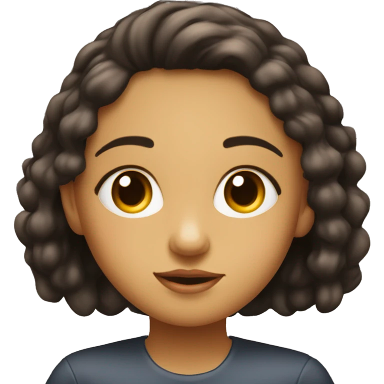 Niña con pelo ondulado cafe y ojos mil oscura emoji