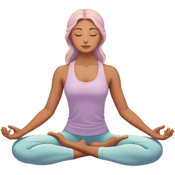 A peaceful person practicing yoga on a calm sea beach at sunrise, in a serene meditative pose. Soft pastel colors surround the scene, with gentle waves in the background and smooth, flowing lines representing balance and tranquility. The atmosphere feels centered and mindful. emoji