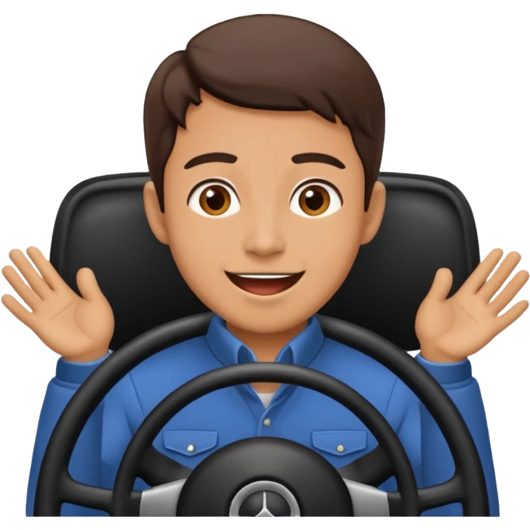 driver with simple face at steering wheel excited expression emoji