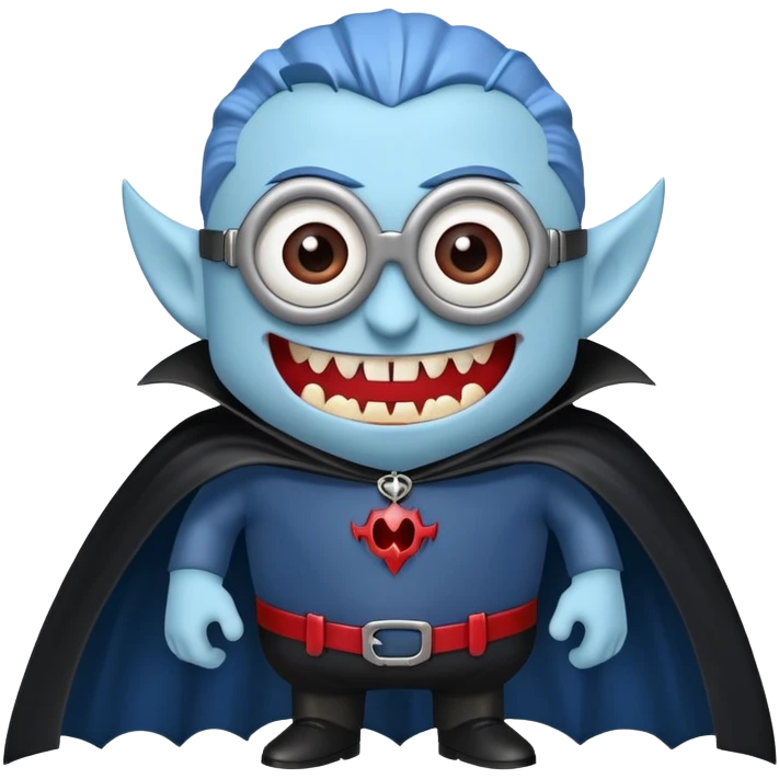 A minion with vampire teeth and a vampire body emoji