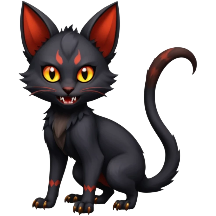 Dark Vampiric Black Lykoi-Caracal-Bat-Litten-Torracat-Noibat-Hybrid (Full body) emoji