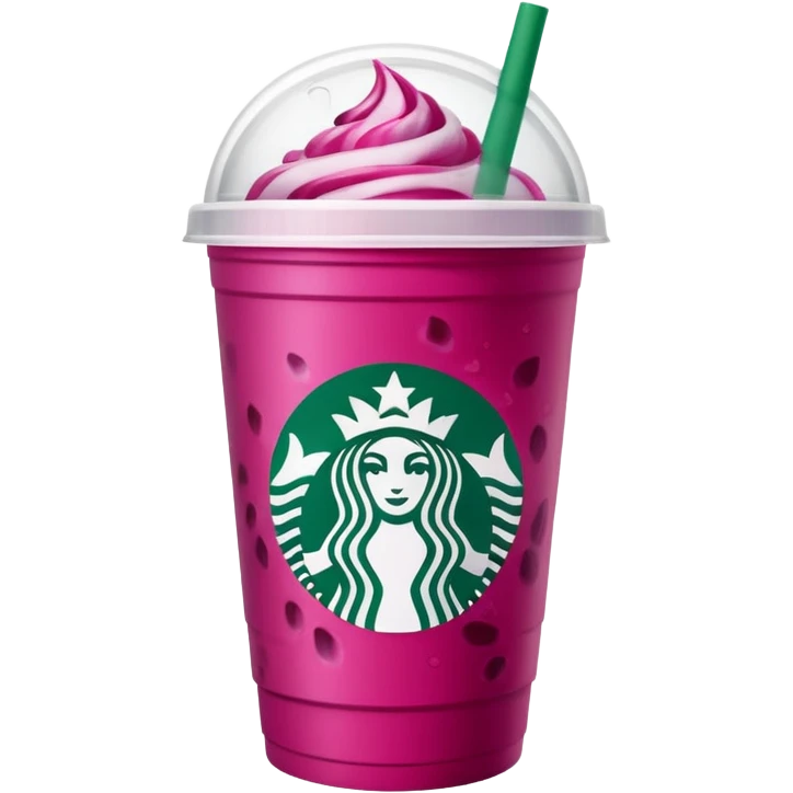 Starbucks dark pink dragonfruit refresher. white lid. starbucks logo. emoji