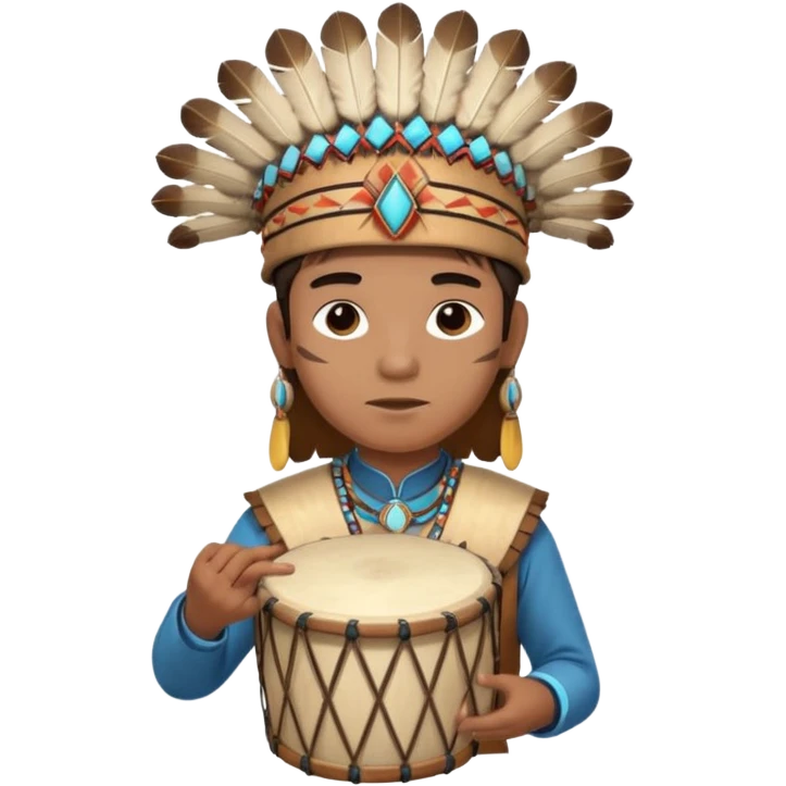 A young chief apprentice wearing a small headdress, gripping a ceremonial drum.
 emoji