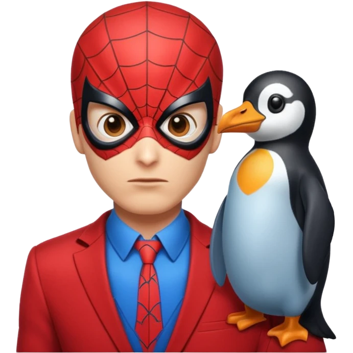 Spiderman with a penguin on his head emoji