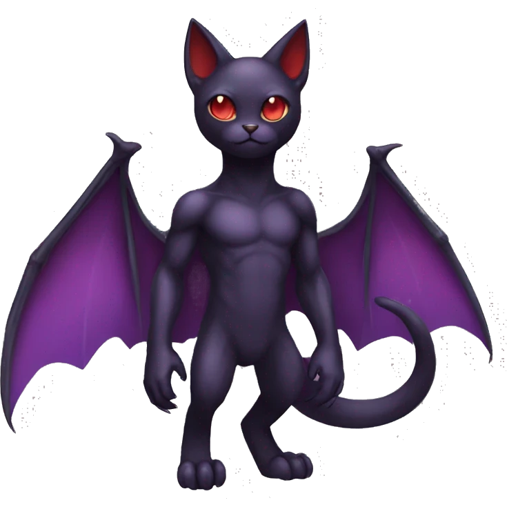 Cute cool dark black red purple bat cat Fakemon full body emoji