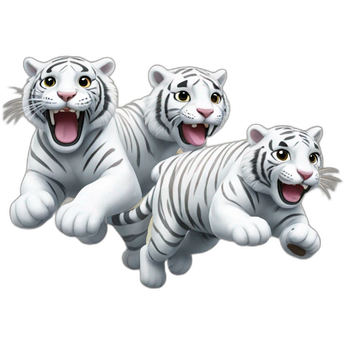 3 white tigers running to the left emoji