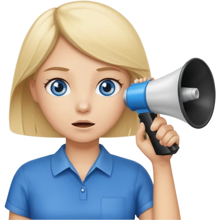 blue eyes blonde girl with megaphone saying timeout emoji