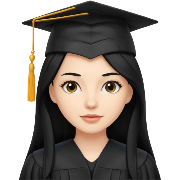 white woman graduate with long black hair emoji