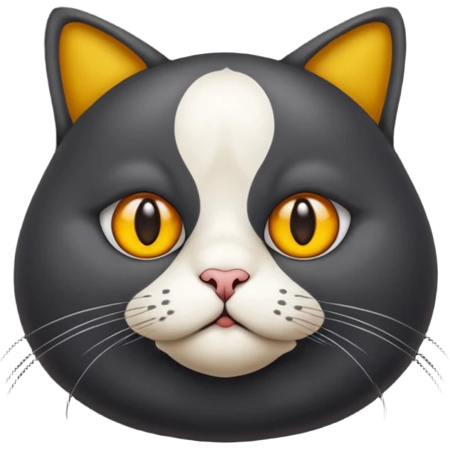 Un gato negro gordito con los ojos de color amarillos sentado emoji