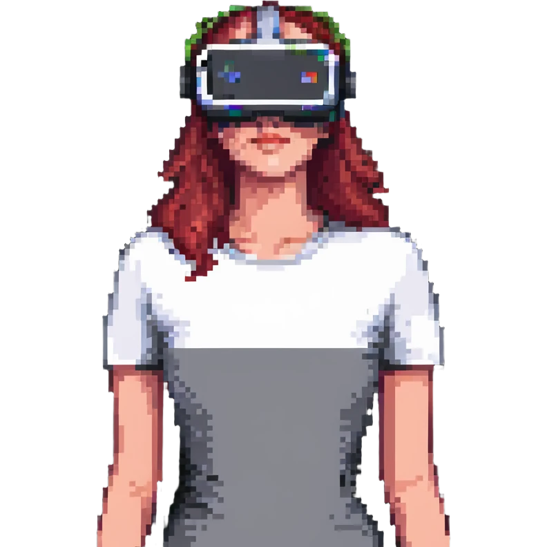 woman wearing VR glasses, pixel art style emoji