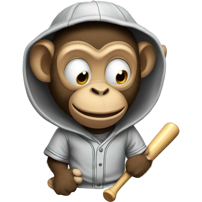 Monkey wearing a hoodie playing baseball emoji