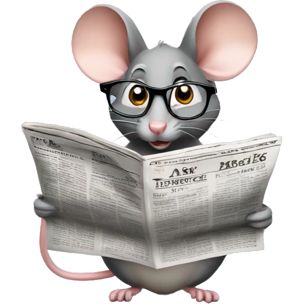Mouse reading a big newspaper with glasses on emoji