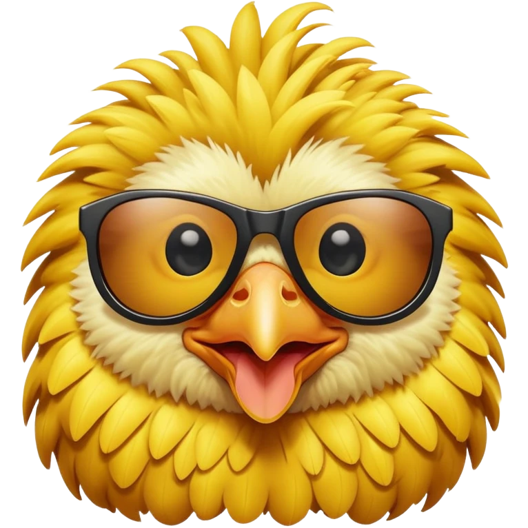 A comical chicken with exaggerated features, wearing sunglasses emoji