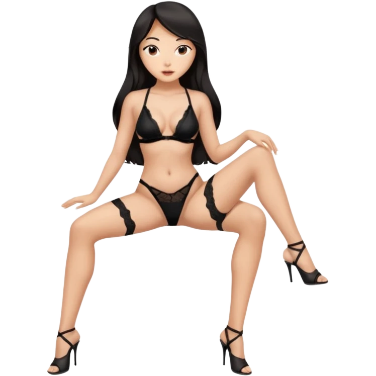 asian woman in sexy pose, full body, long dark hair, legs half split emoji