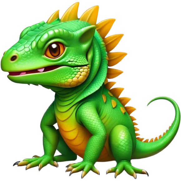 Cinematic Realistic Comical Iguana Portrait Emoji, Head tilted dramatically with an exaggeratedly amused expression, featuring a striking, glossy green-scaled body with bold natural textures and wide, expressive amber eyes brimming with playful disbelief, rendered with lifelike clarity and vibrant hues, high shine, dramatic yet playful, styled with an air of cheeky tropical mischief, soft glowing outline, capturing the essence of a spirited and over‐the‐top iguana that looks ready to charm its way into viral fame! emoji